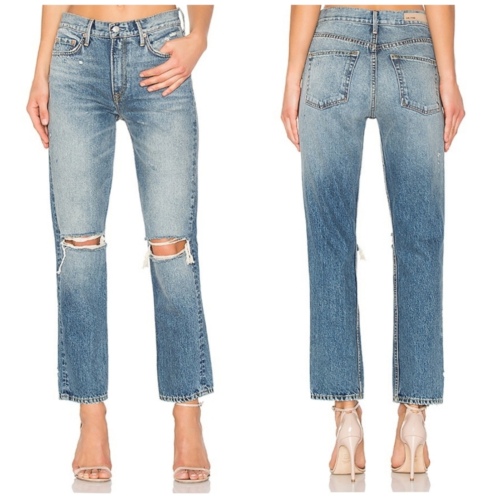 GRLFRND Jane Straight High Rise Distressed Jeans